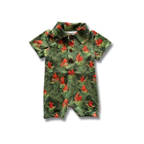 Pop-Up Mākeke - The Keiki Department - Pono Athletic Baby Romper - Liko Lehua in Green