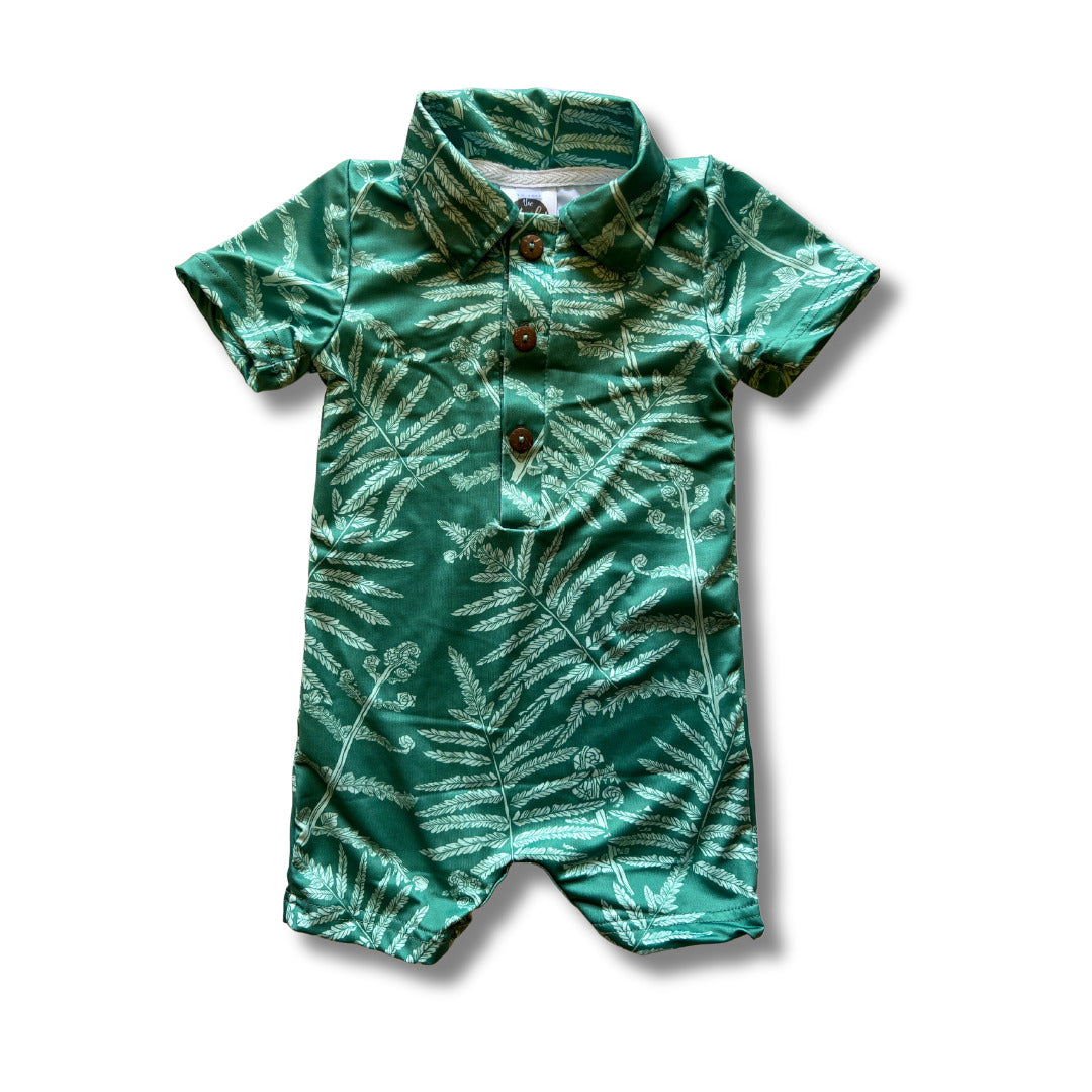 Pop-Up Mākeke - The Keiki Department - Pono Athletic Polo Baby Romper - Neke Fern in Green