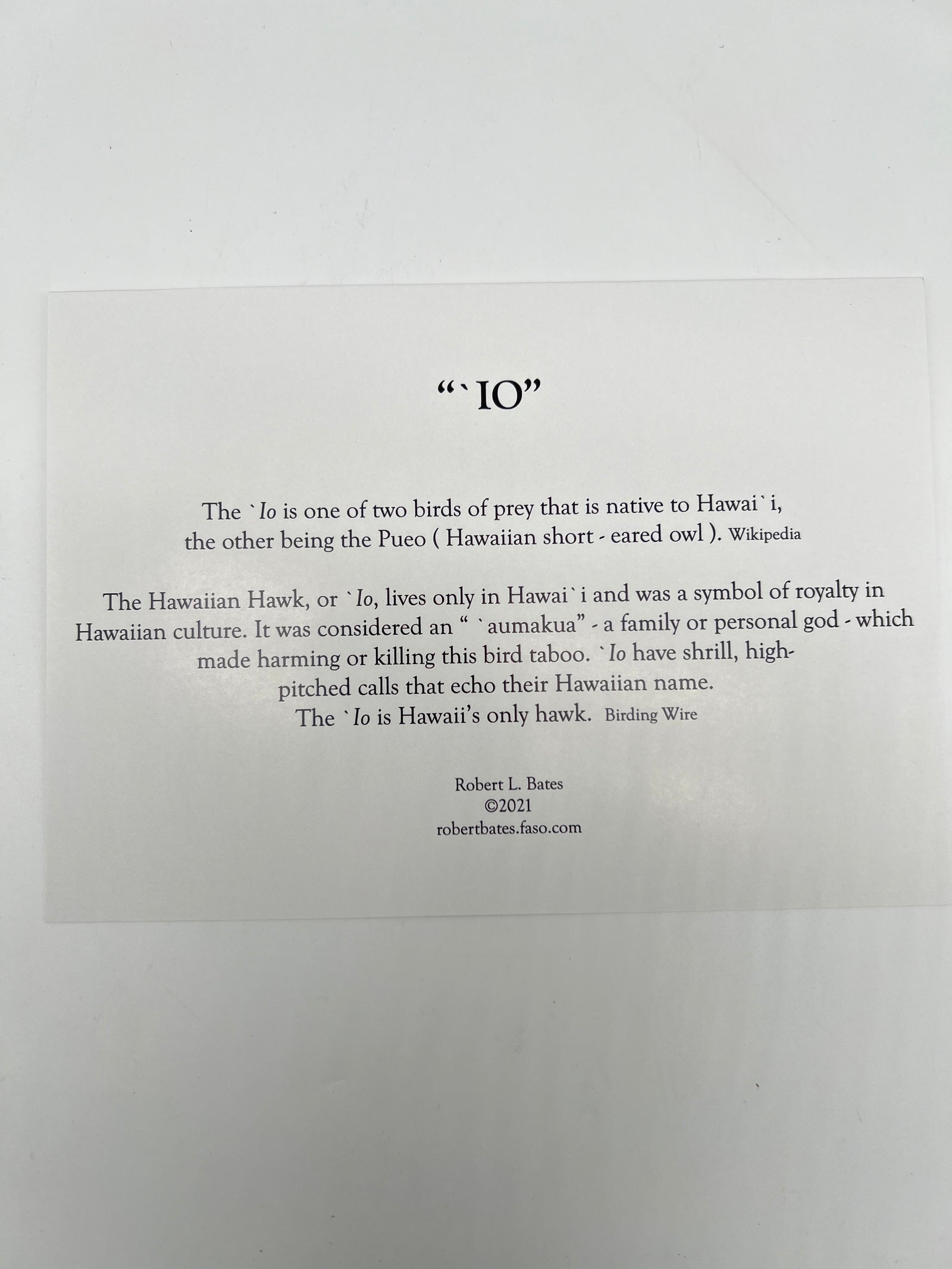 Io Bird Greeting Card