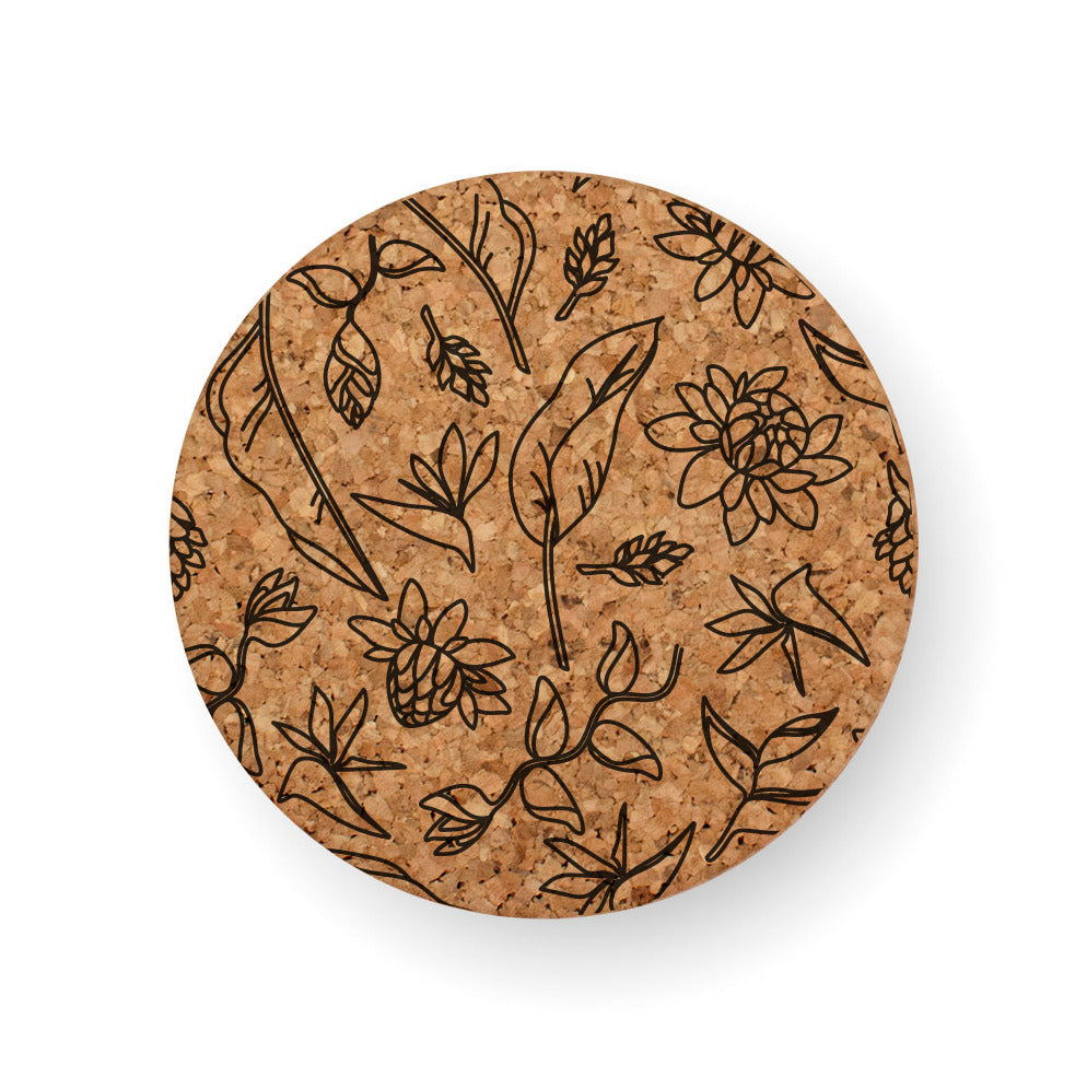 Pop-Up Mākeke - Workshop 28 HI - Flowers of Paradise Round Cork Coaster