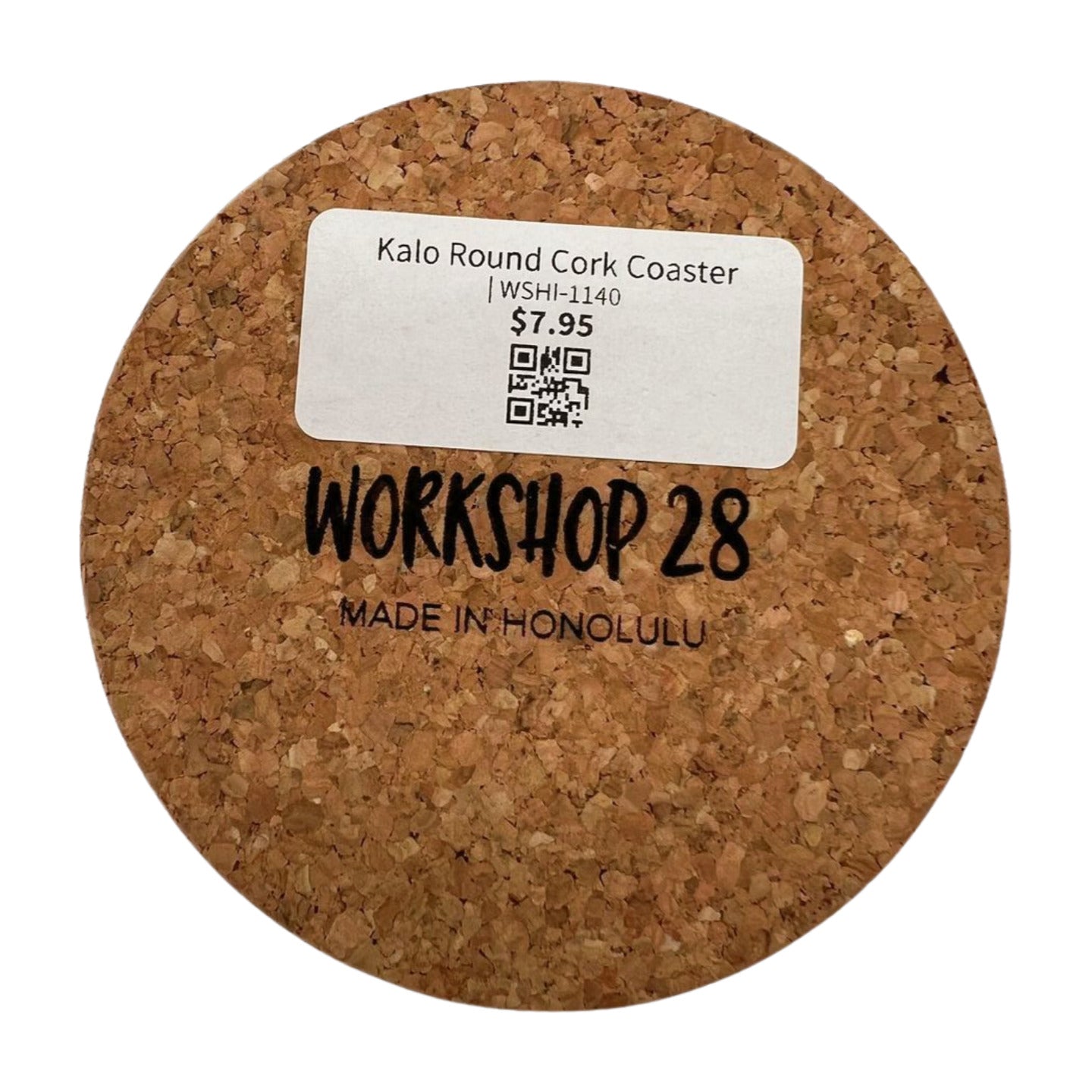Pop-Up Mākeke - Workshop 28 HI - Kalo Round Cork Coaster - Front View