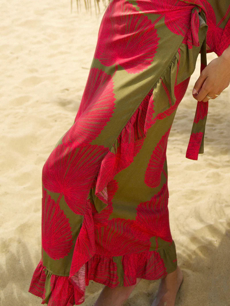 Palama Pā'ina Wrap Skirt - Dragon Fruit & Olive