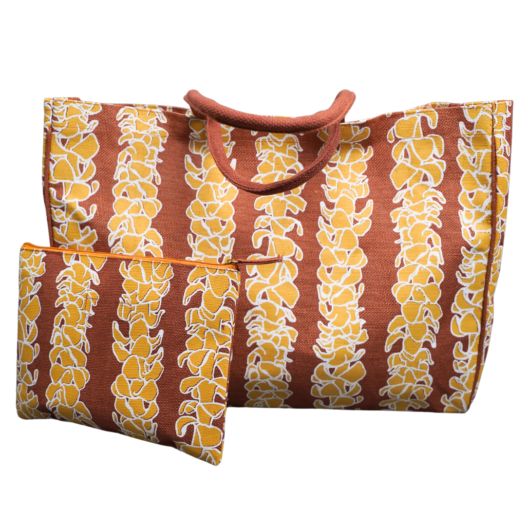 Nanea Bag Jute Set - Lei Puakenikeni in Apricot Brandy