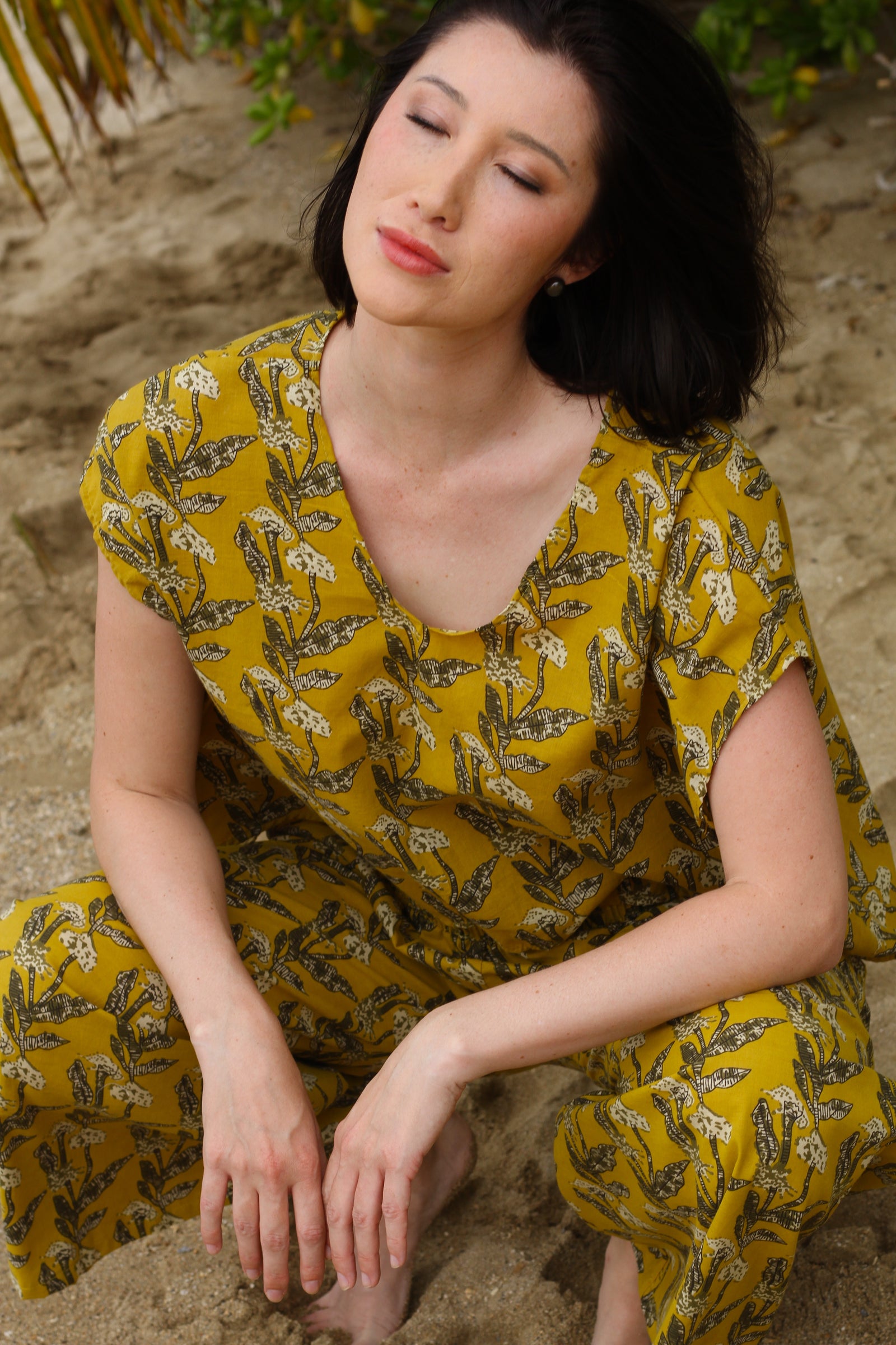 Women's Zen Top - Cotton Leaf in Citrus/Cream/Taupe