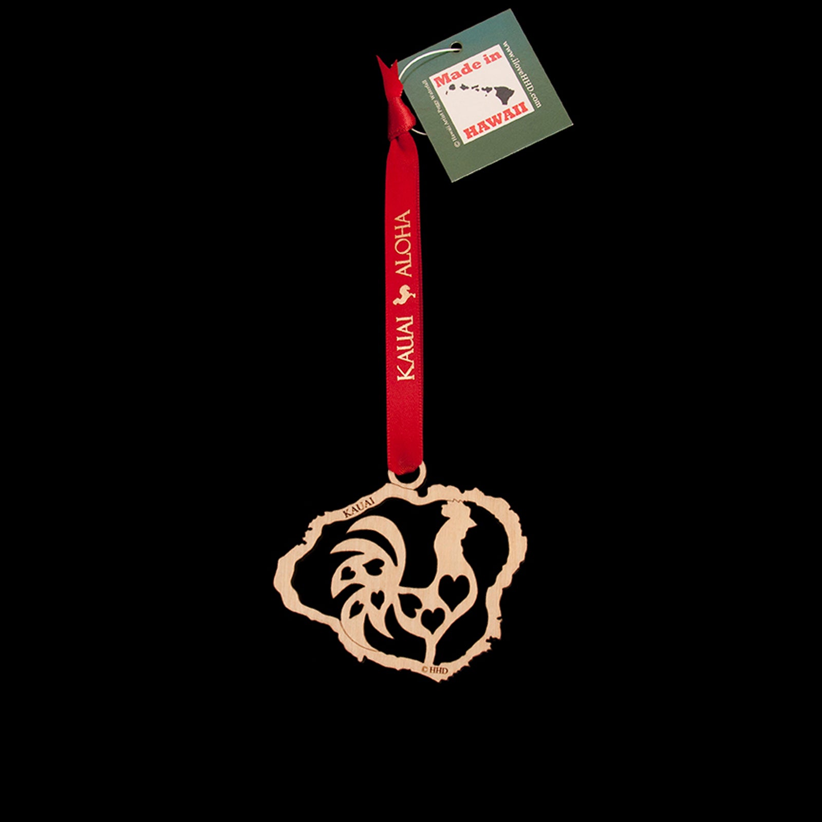 Kauai Rooster Birch Wood Hawaiian Christmas Ornament