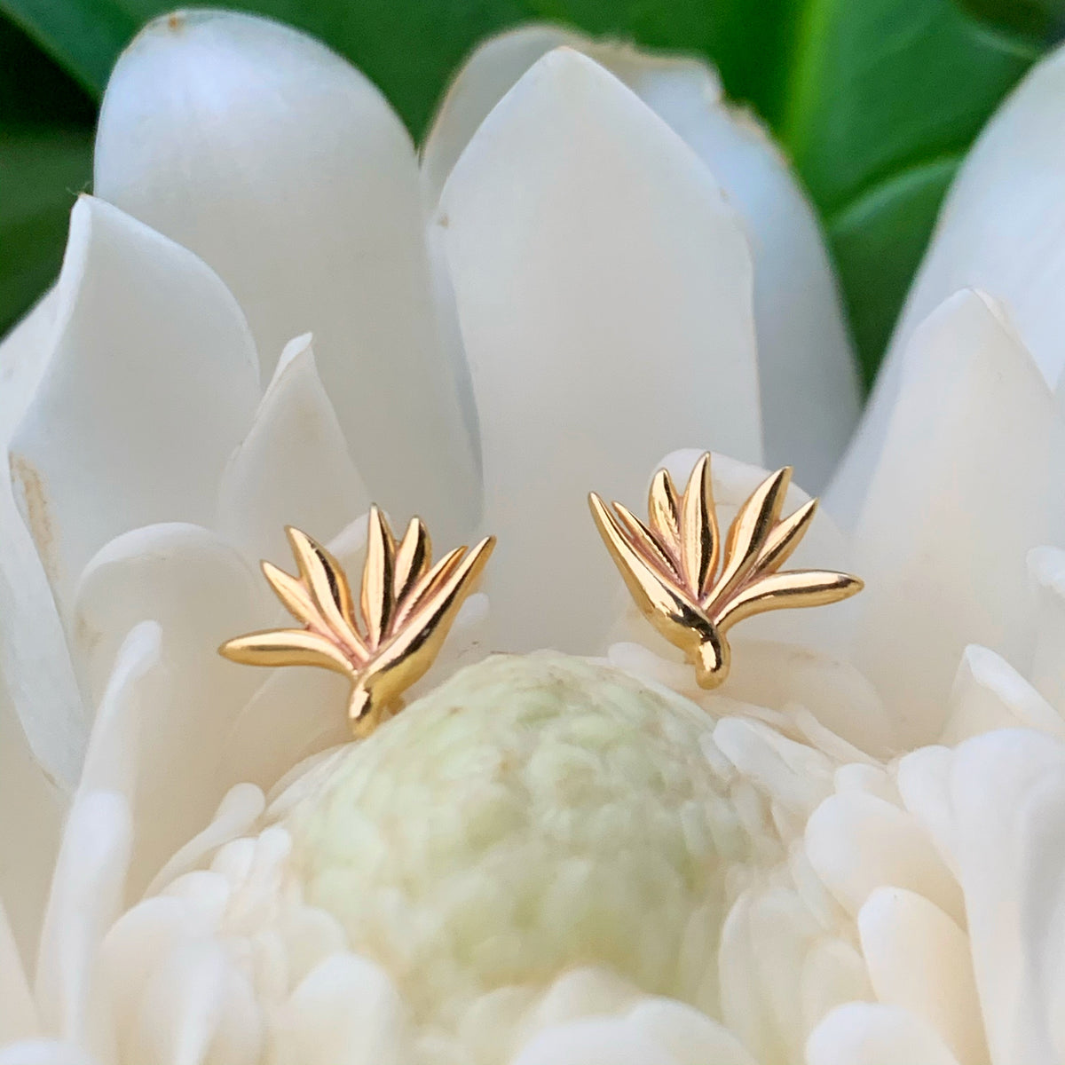 Bird of Paradise Stud Earrings , Yellow Gold Vermeil