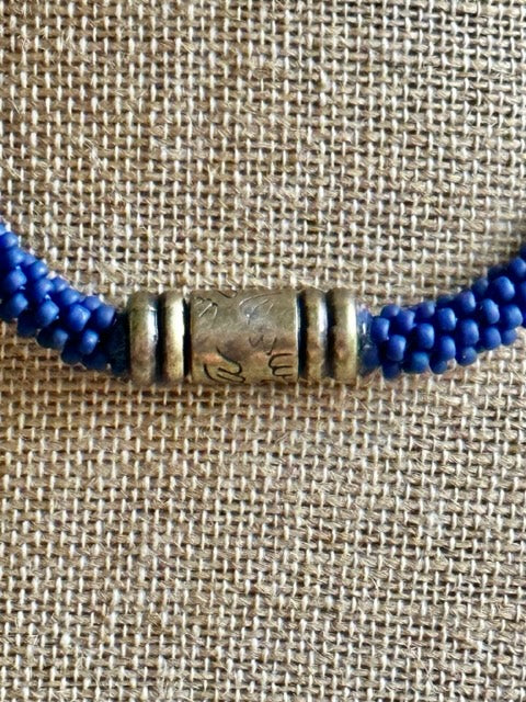 Blue with Gold Hawaiian Haku Mini (3 Cluster) Lei with Blue Teardrops