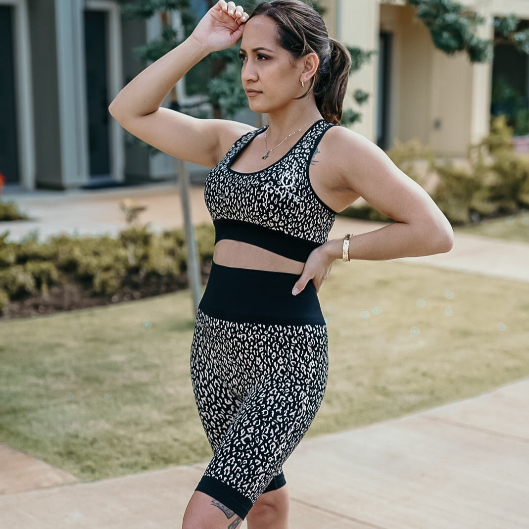 Cheetah Sports Bra & Biker Shorts Set