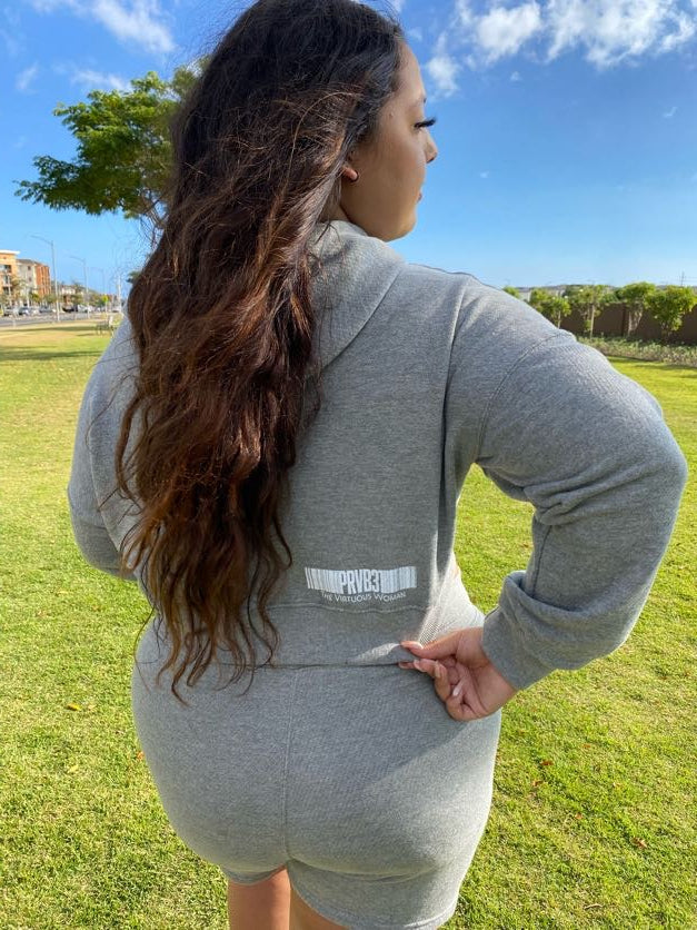 Cropped Top Sweater & Shorts Set - Feather Gray