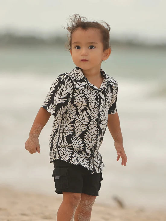 Keiki Aloha Shirt - Awapuhi in Black & White