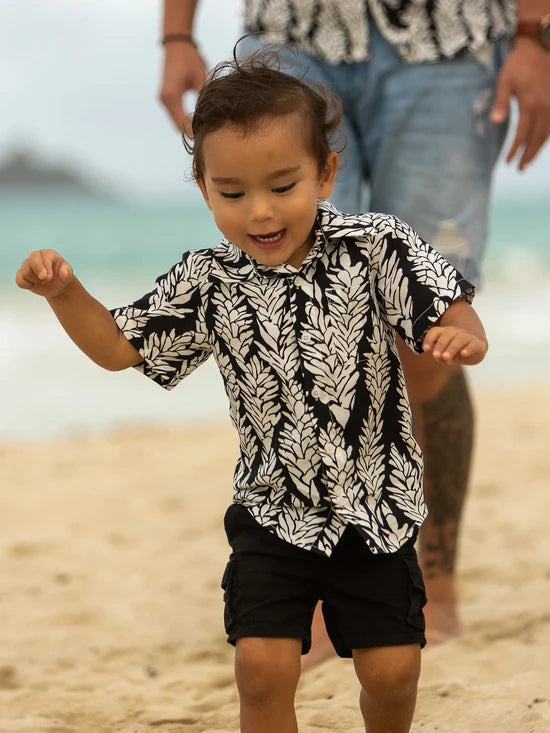 Keiki Aloha Shirt - Awapuhi in Black & White