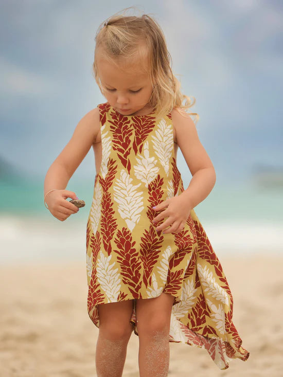 Keiki Kailua Hi-Lo Dress – Awapuhi – Gold &amp; Red