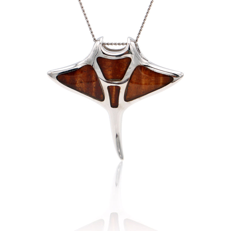 Koa Manta Ray Sterling Silver Pendant