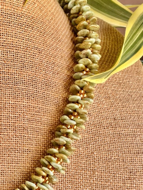 Picasso Green & Gold Picasso Rose Petal Orchid Lei Necklace