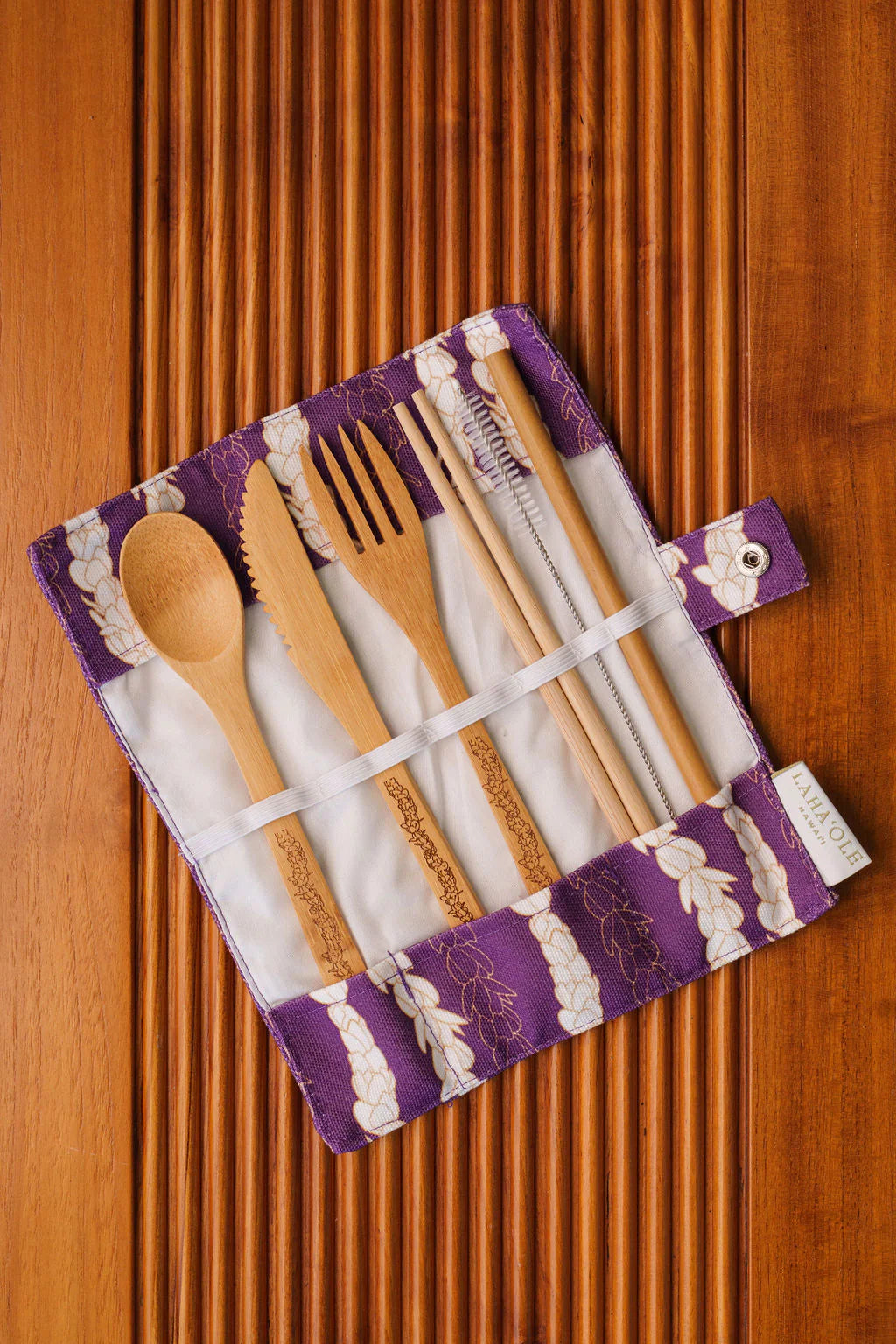 Pīkake Lei Eco-Friendly Bamboo Cutlery Set - Poni (Purple)