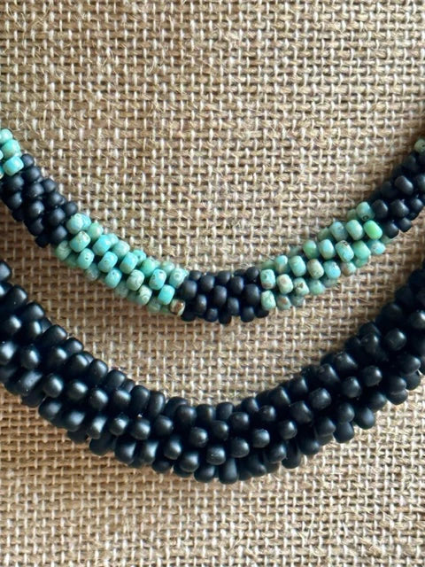 Pop-Up Mākeke - Akalei Designs - Two Necklace Set - Turquoise & Black Picasso Necklaces - Close Up