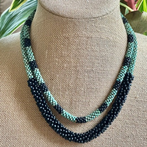 Pop-Up Mākeke - Akalei Designs - Two Necklace Set - Turquoise & Black Picasso Necklaces - Front View