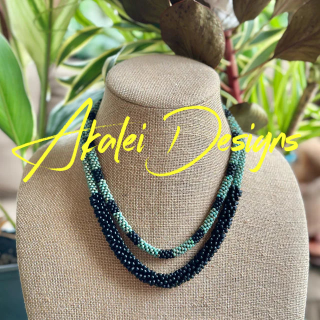 Pop-Up Mākeke - Akalei Designs - Two Necklace Set - Turquoise & Black Picasso Necklaces - With Logo