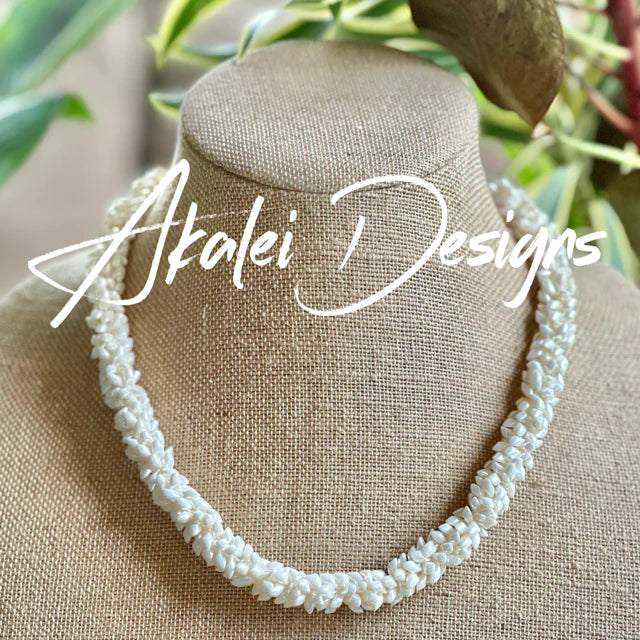 Pop-Up Mākeke - Akalei Designs - White Glossy Pearl Dragon Scales Necklace - With Logo