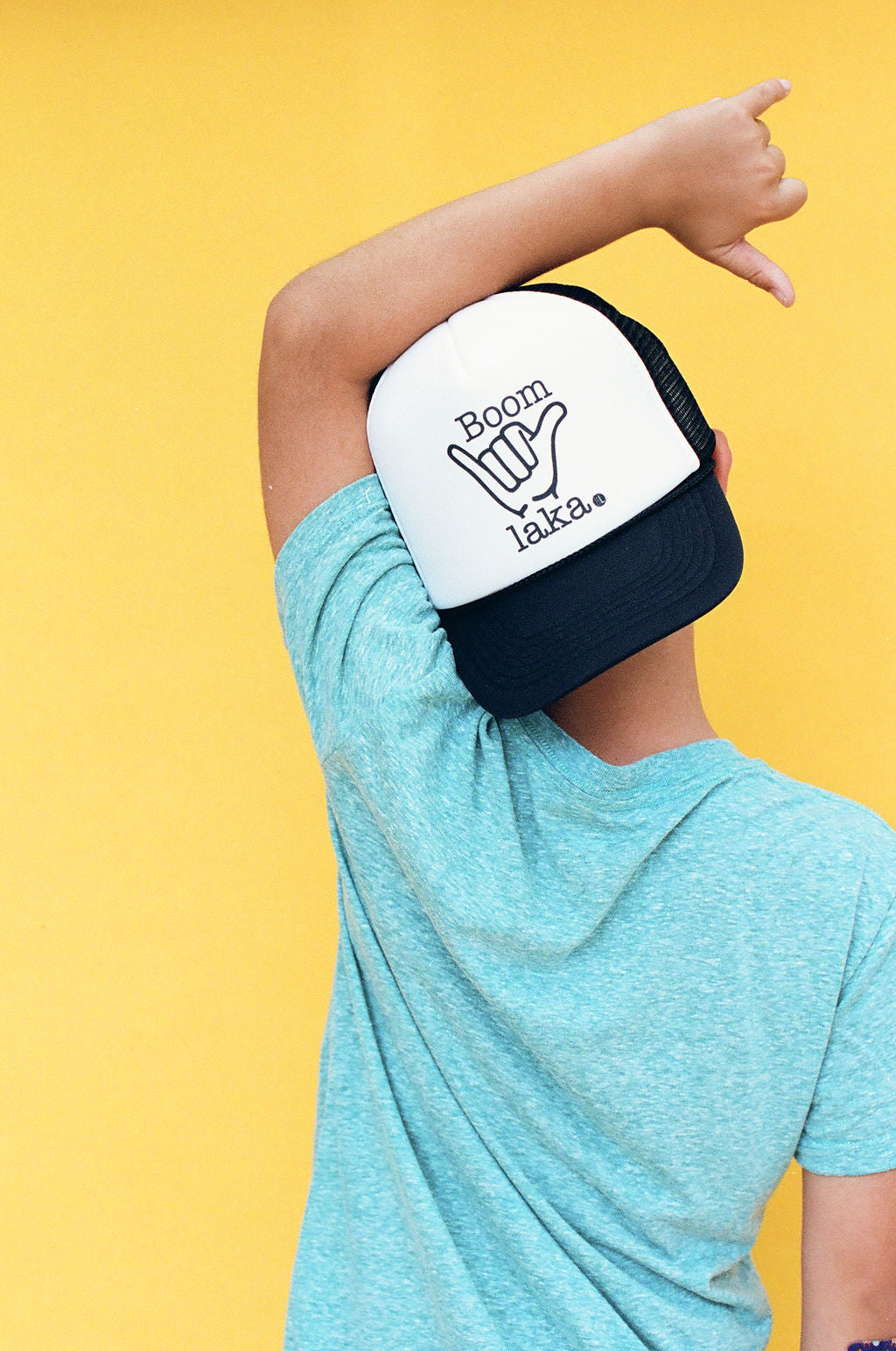 Pop-Up Mākeke - Izzy and Luke - Boom Shaka Laka Hat - Black & White - Front View