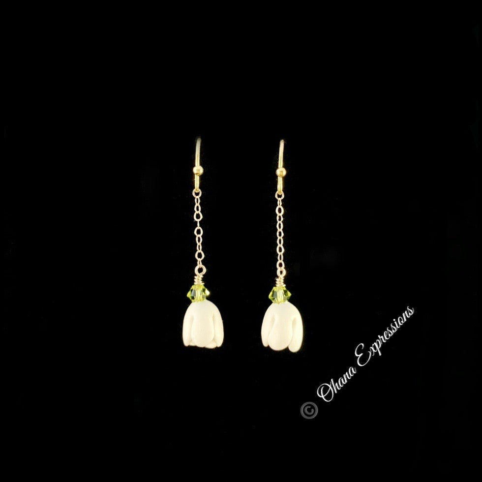 Pop-Up Mākeke - Ohana Expressions - Single Pikake Drop Dangle Gold Filled Earrings - Front View