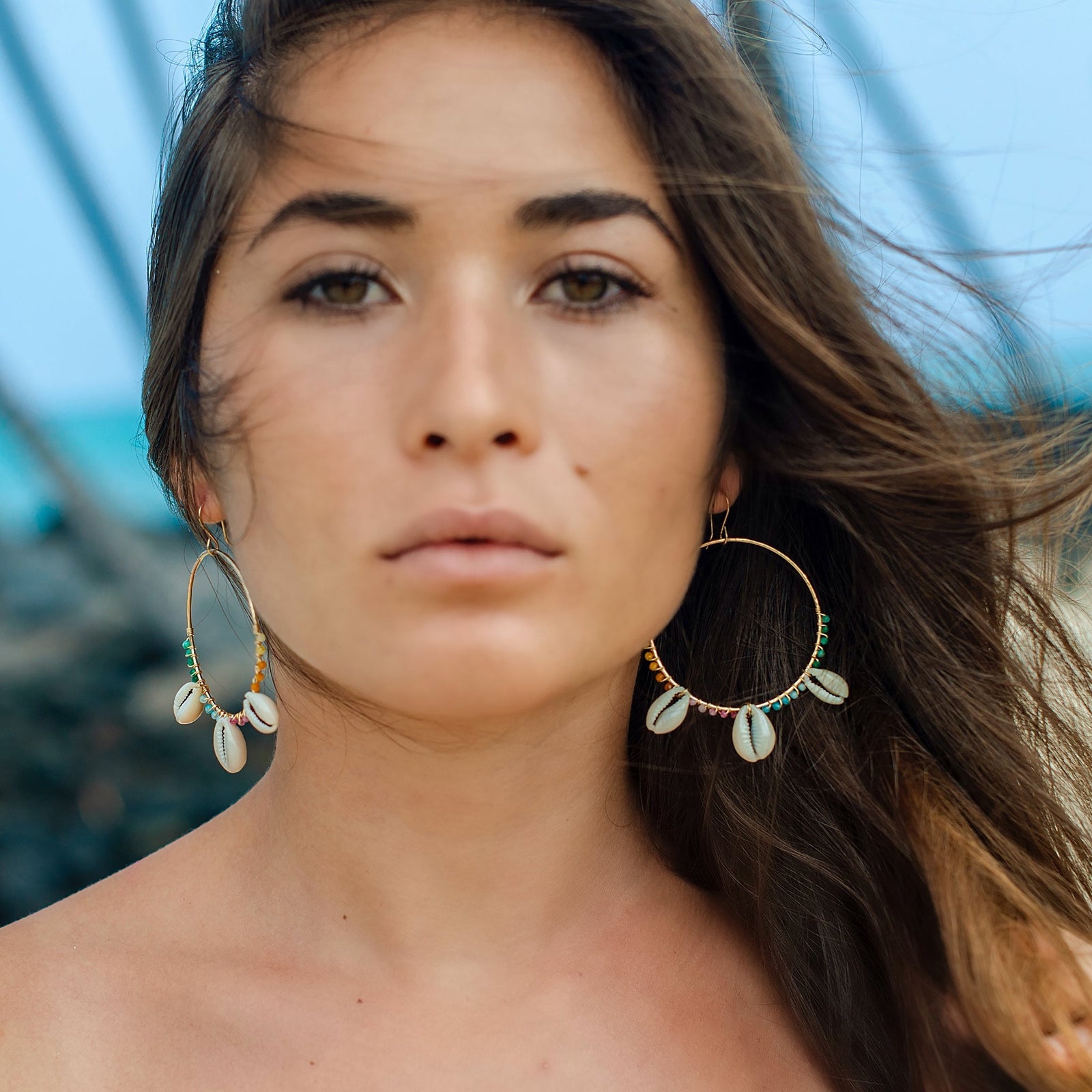 Pop-Up Mākeke - 21 Degrees North Designs - Ānuenue Hoop Earrings - Rainbow Tourmaline