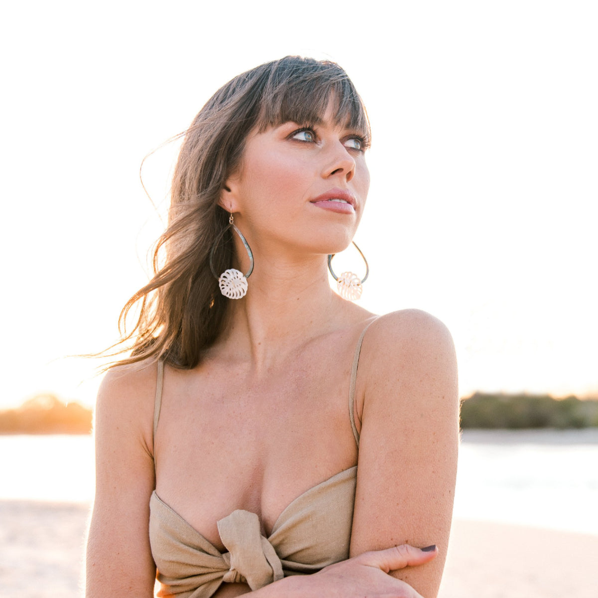 Pop-Up Mākeke - 21 Degrees North Designs - Haku Hoop Earrings - In Use