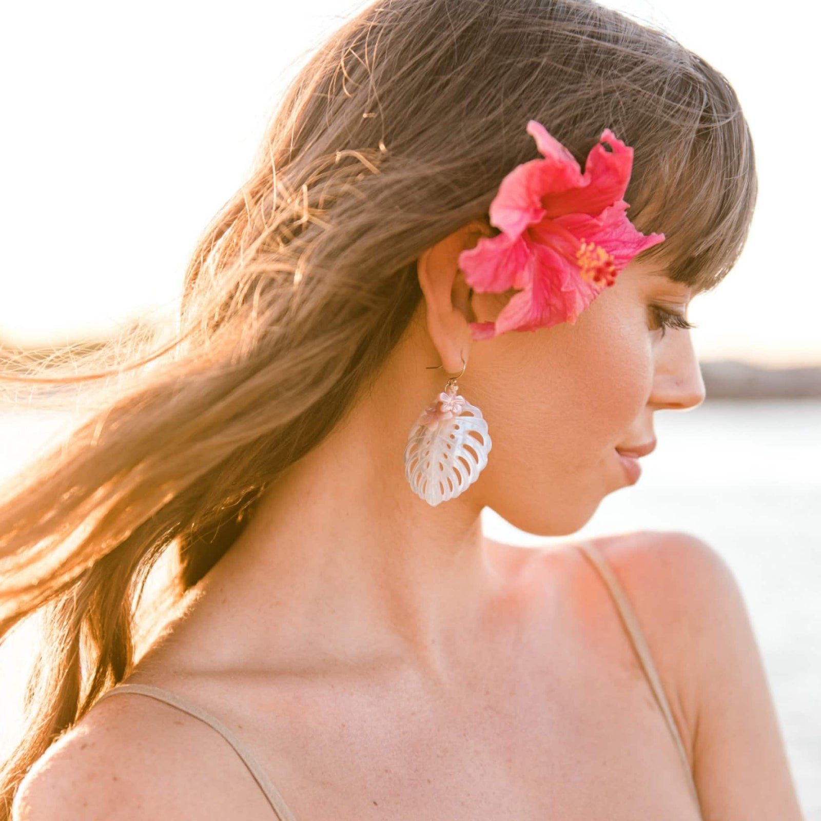 Pop-Up Mākeke - 21 Degrees North Designs - Launui Drop Earrings - Side View & In Use