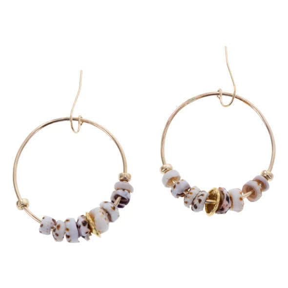 Pop-Up Mākeke - 21 Degrees North Designs - Small Puka Shell Hoop Earrings - Brown