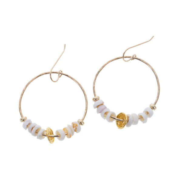 Pop-Up Mākeke - 21 Degrees North Designs - Small Puka Shell Hoop Earrings - White