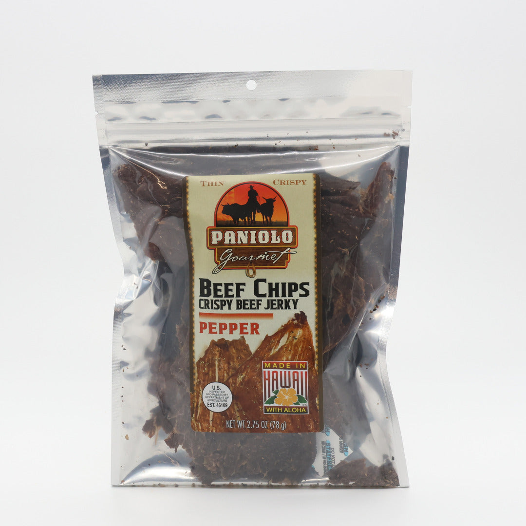 Pop-Up Mākeke - Aloha Edibles - Pepper Beef Jerky Chips - White Backing