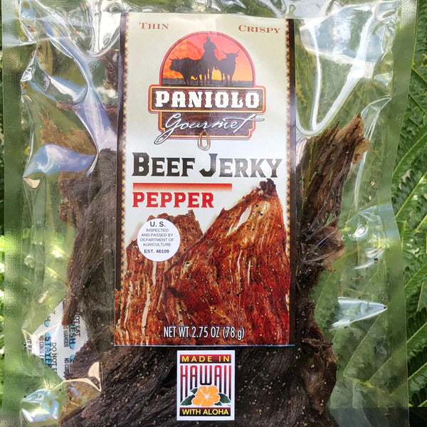 Pop-Up Mākeke - Aloha Edibles - Pepper Beef Jerky Chips - White Backing