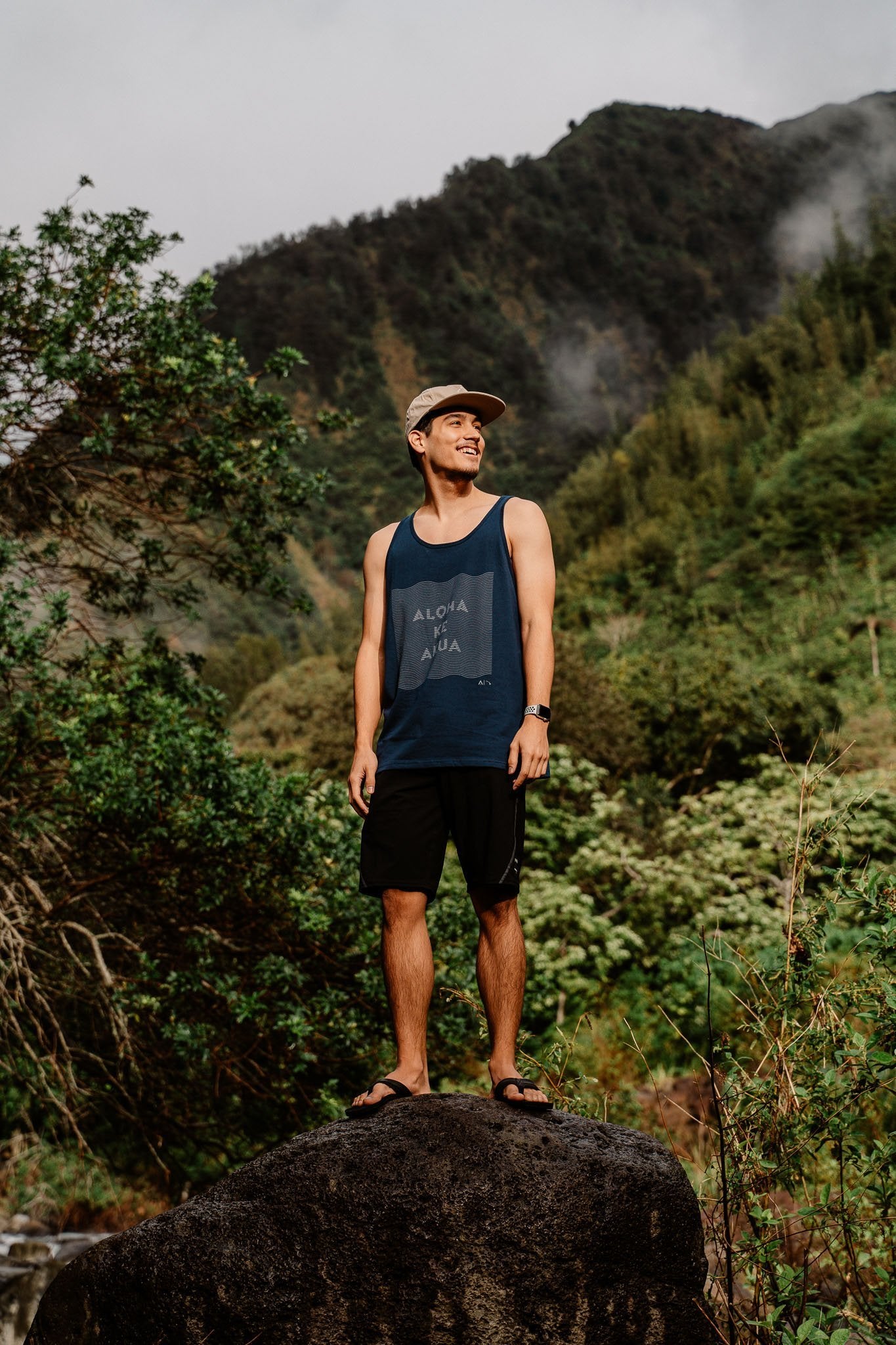 Pop-Up Mākeke - Aloha Ke Akua Clothing - Kainalu Men's Tank Top - Navy - In Use