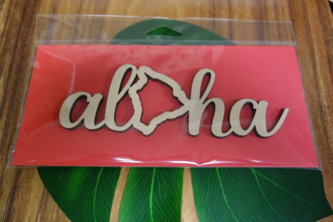 Pop-Up Mākeke - Aloha Overstock - Laser Cut Aloha Big Island Wood Cutout - Packed