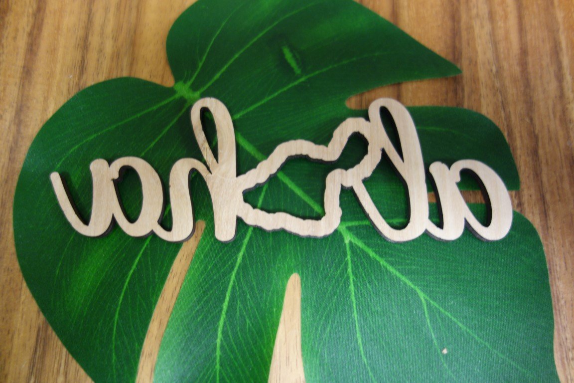 Pop-Up Mākeke - Aloha Overstock - Laser Cut Aloha Maui Wood Cutout - Back View