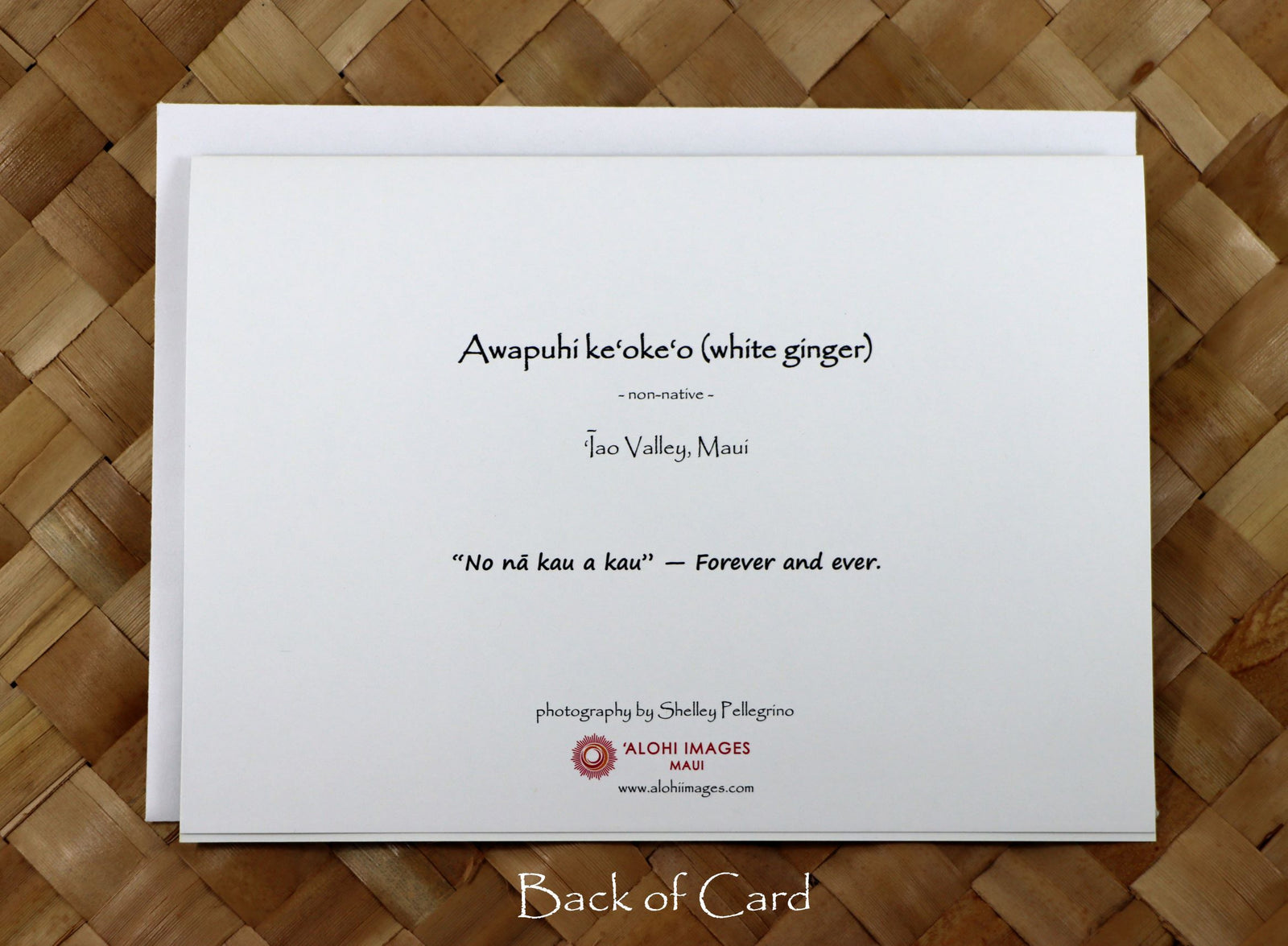Pop-Up Mākeke - Alohi Images Maui - Awapuhi (White Ginger) - WeddingAnniversary Greeting Card - Forever and Ever - Back View