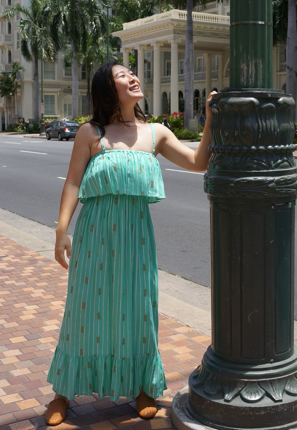 Pop-Up Mākeke - Angels by the Sea Hawaii - Moana Long Dress in Pineapple Print - Green