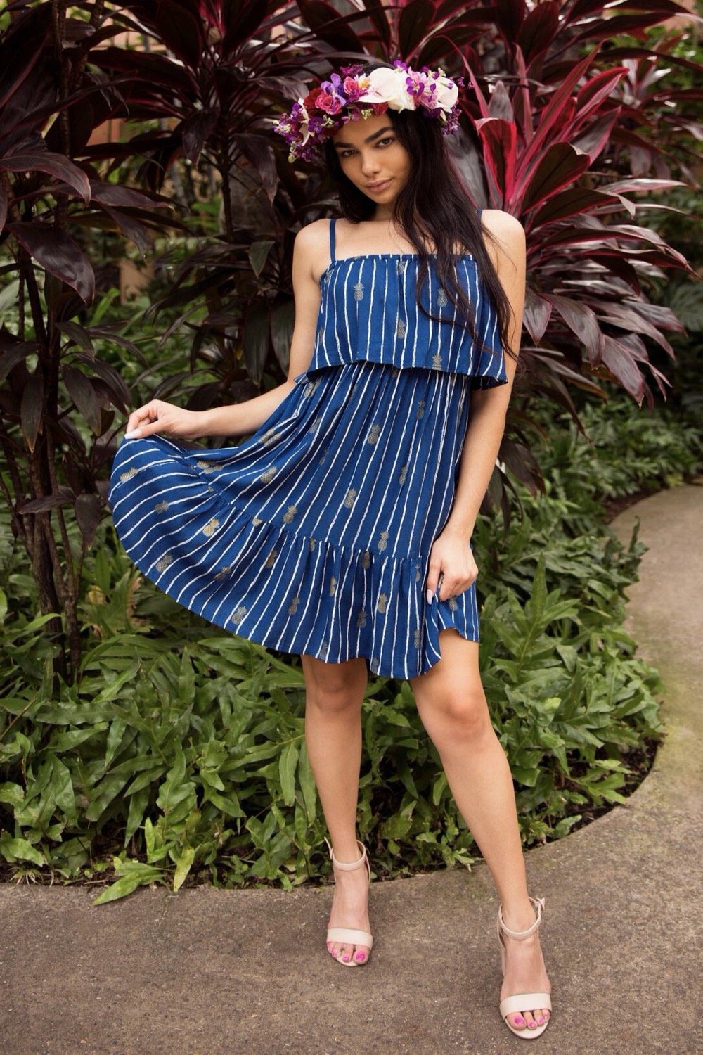 Pop-Up Mākeke - Angels by the Sea Hawaii - Moana Short Dress in Pineapple Print - Navy