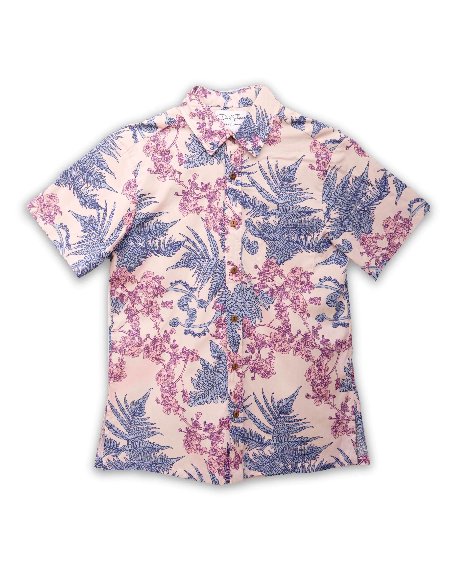 Pop-Up Mākeke - David Shepard Hawaii - Hāpuʻu ʻIlima Mauka to Makai Lavender Men's Aloha Shirt