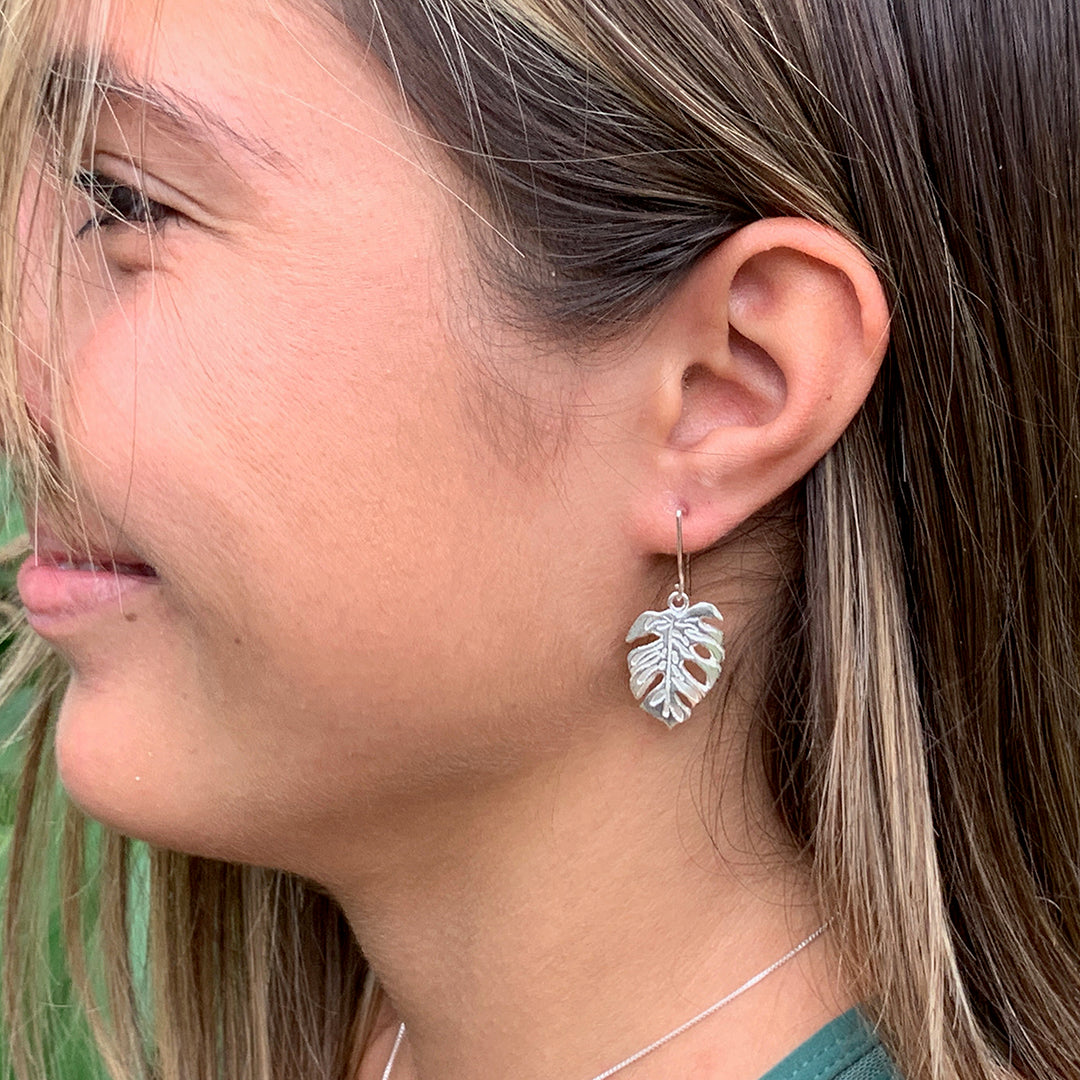 Pop-Up Mākeke - Debby Sato Designs - Monstera Sterling Silver Earrings