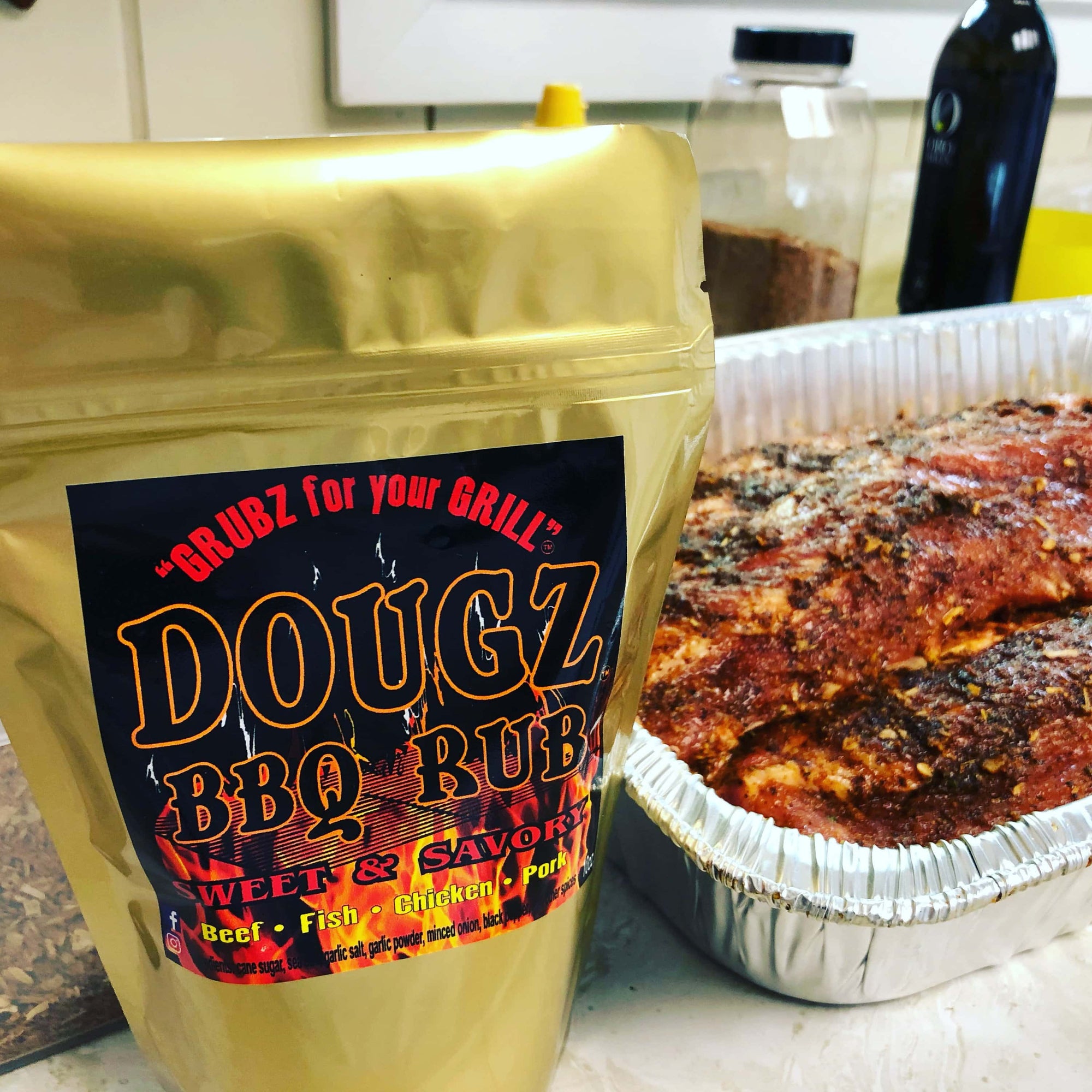 Pop-Up Mākeke- Dougz BBQ Rub - In Use - Ribs