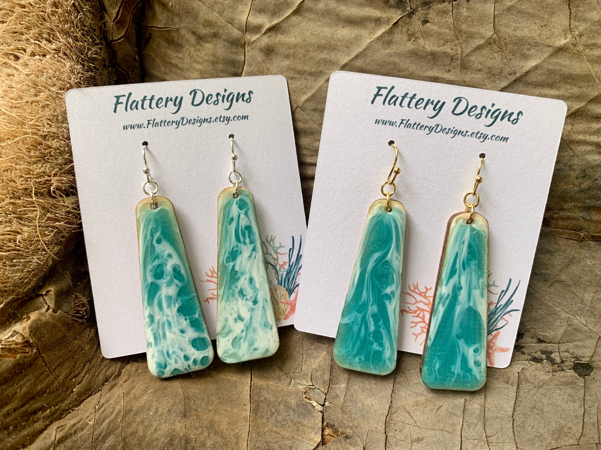 Pop-Up Mākeke - Flattery Designs - Ocean Resin Drop Earrings in Aqua