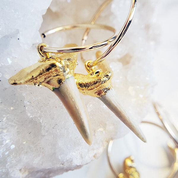 Pop-Up Mākeke - Flotsam & Co. - 24kt Gold Dipped Aumakua Hoop Earrings - Close Up