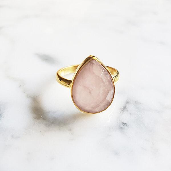 Pop-Up Mākeke - Flotsam &amp; Co. - Rose Quartz Gold Vermeil Ring