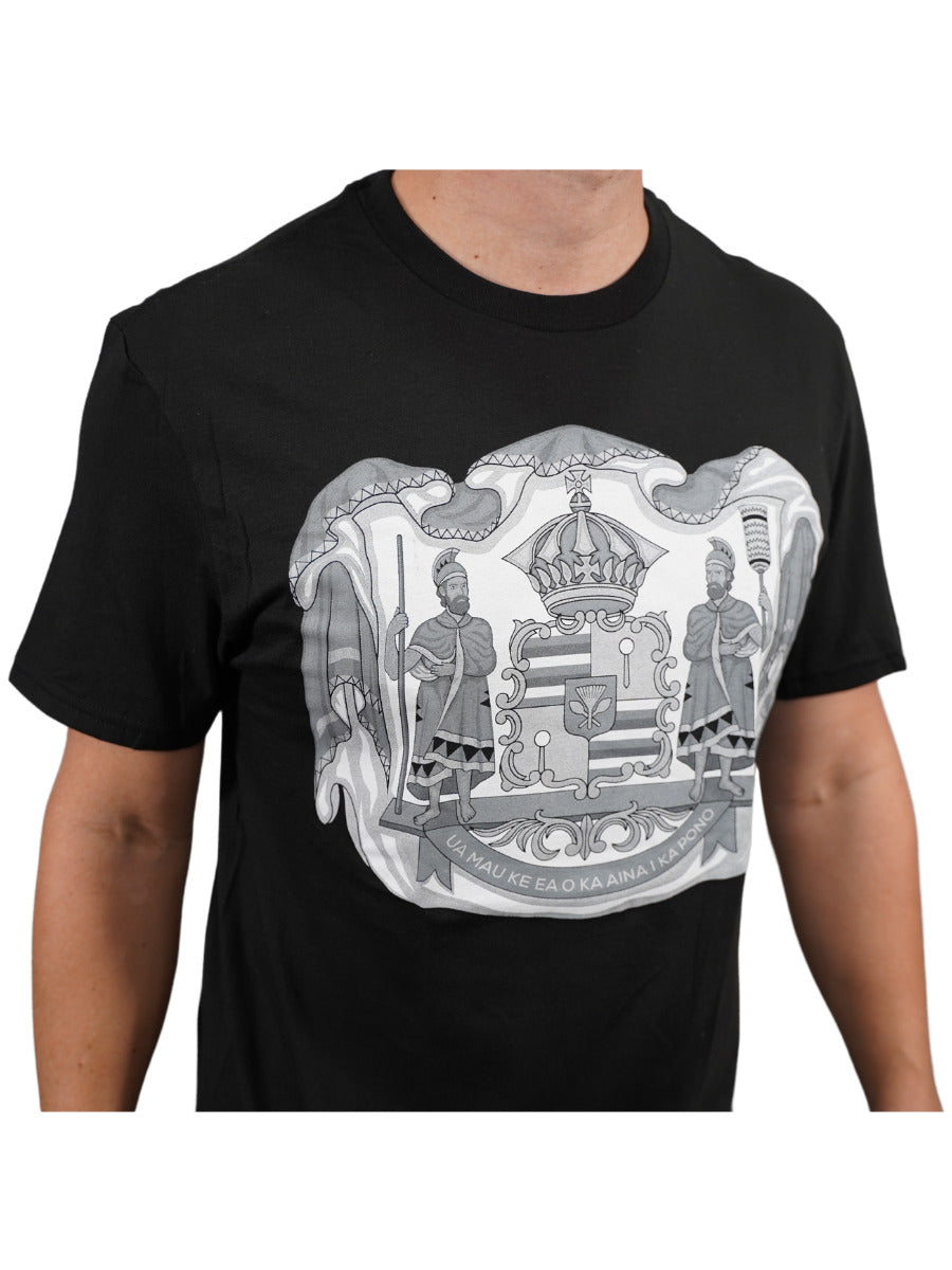 Pop-Up Mākeke - Hae Hawaii-WP - Hawaiian Coat of Arms Black Short Sleeve T-Shirt - Front View
