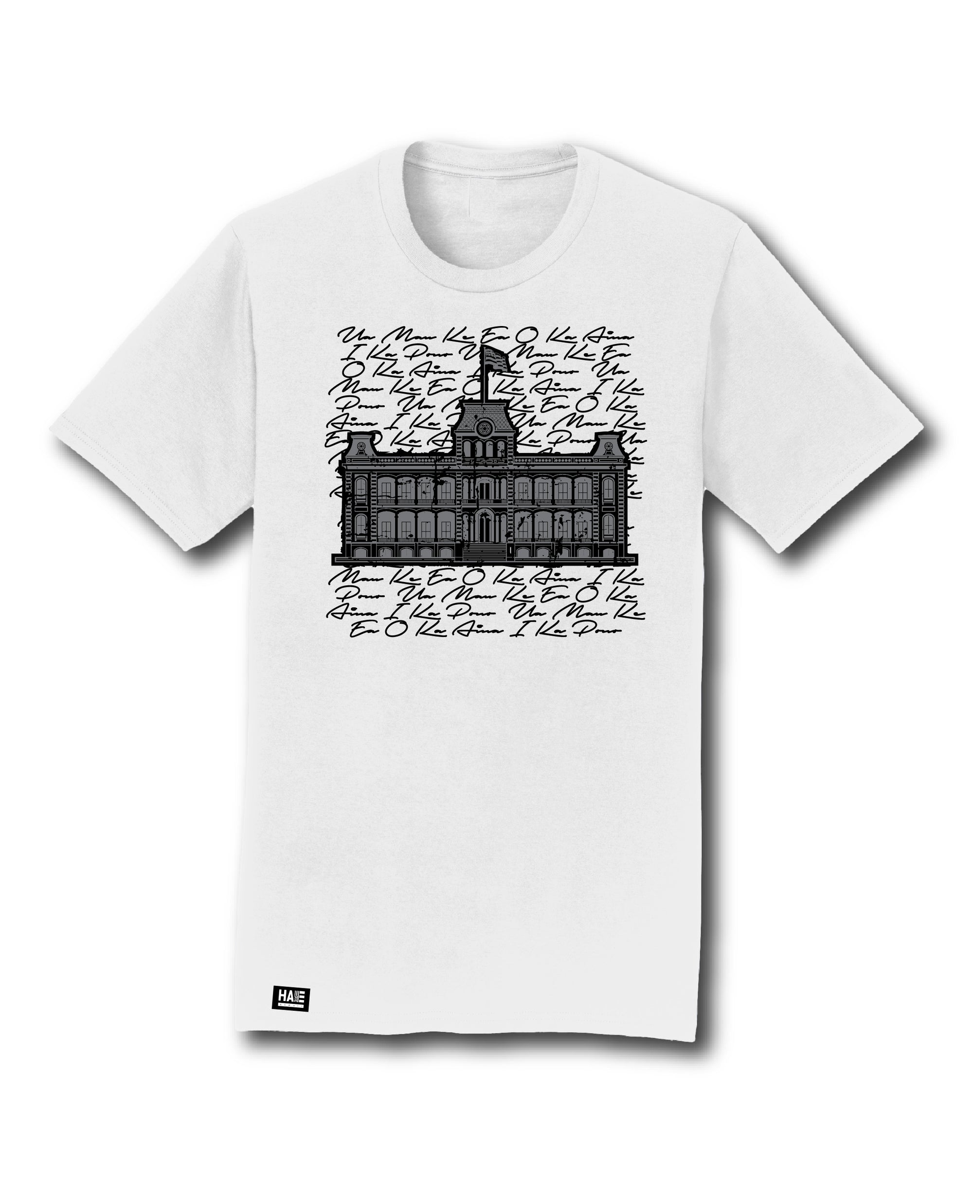 Pop-Up Mākeke - Hae Hawaii-WP - Ua Mau ʻIolani Palace Men's Short Sleeve T-Shirt - Front View