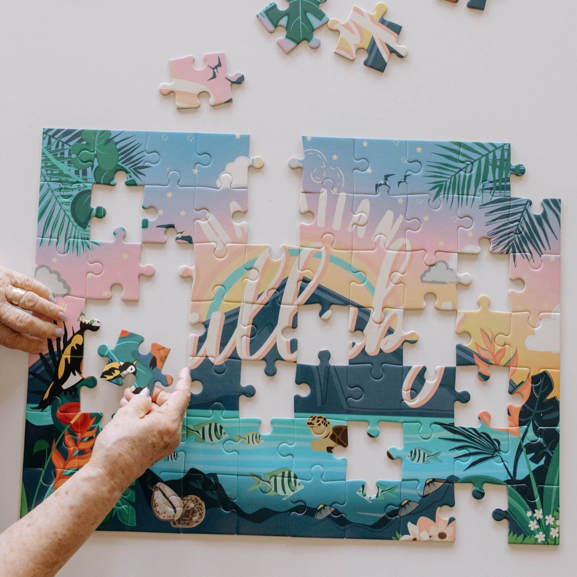 Pop-Up Mākeke - Haku Collective - Hawaiian Lullaby Kid's Puzzle - 70 Pieces - In Progress