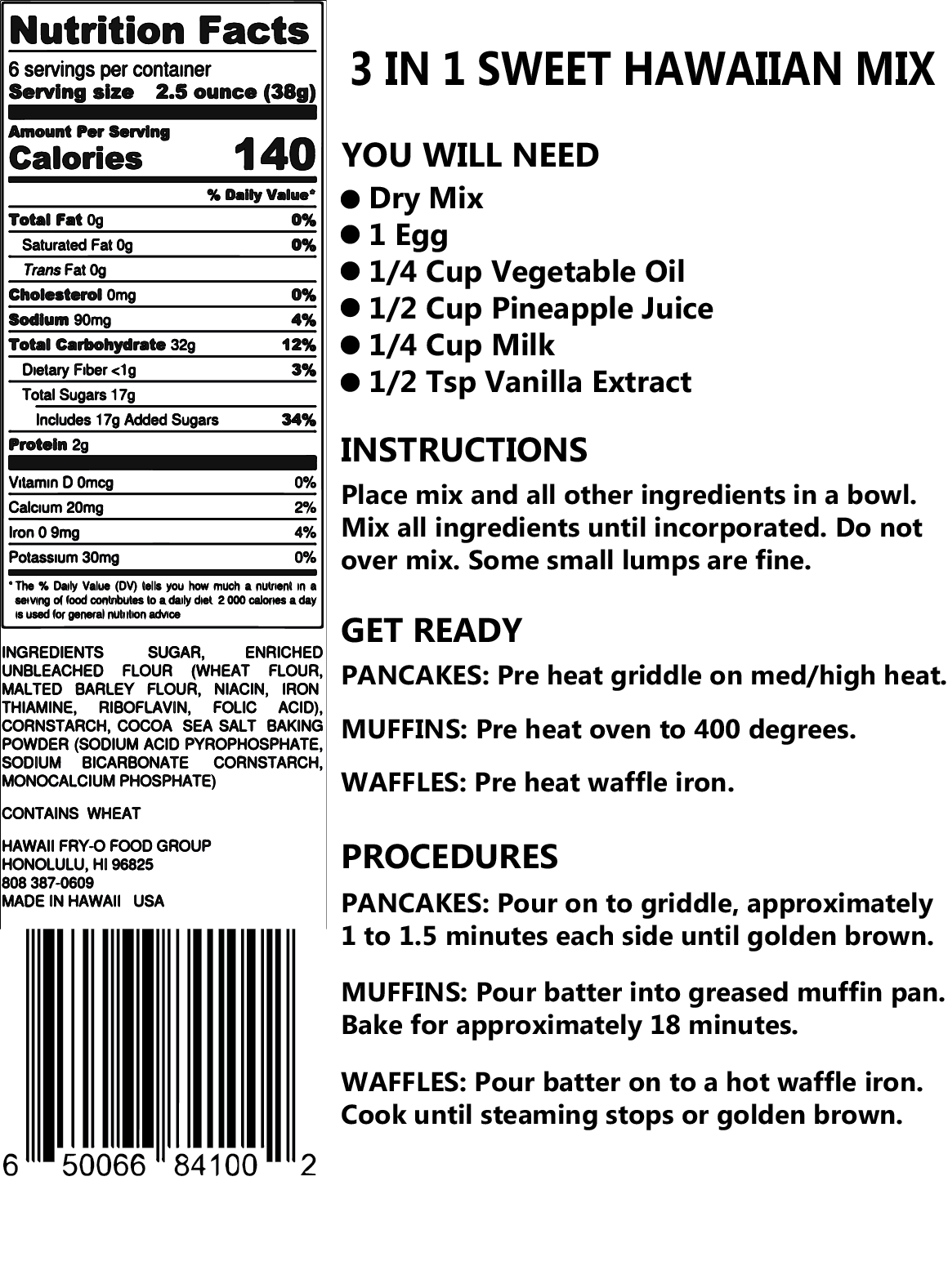 Pop-Up Mākeke - Hawaii Fry-O Food Group - Hawaii Sugar Daddy Sweet Hawaiian 3 in 1 Muffin, Pancake, and Waffle Mix