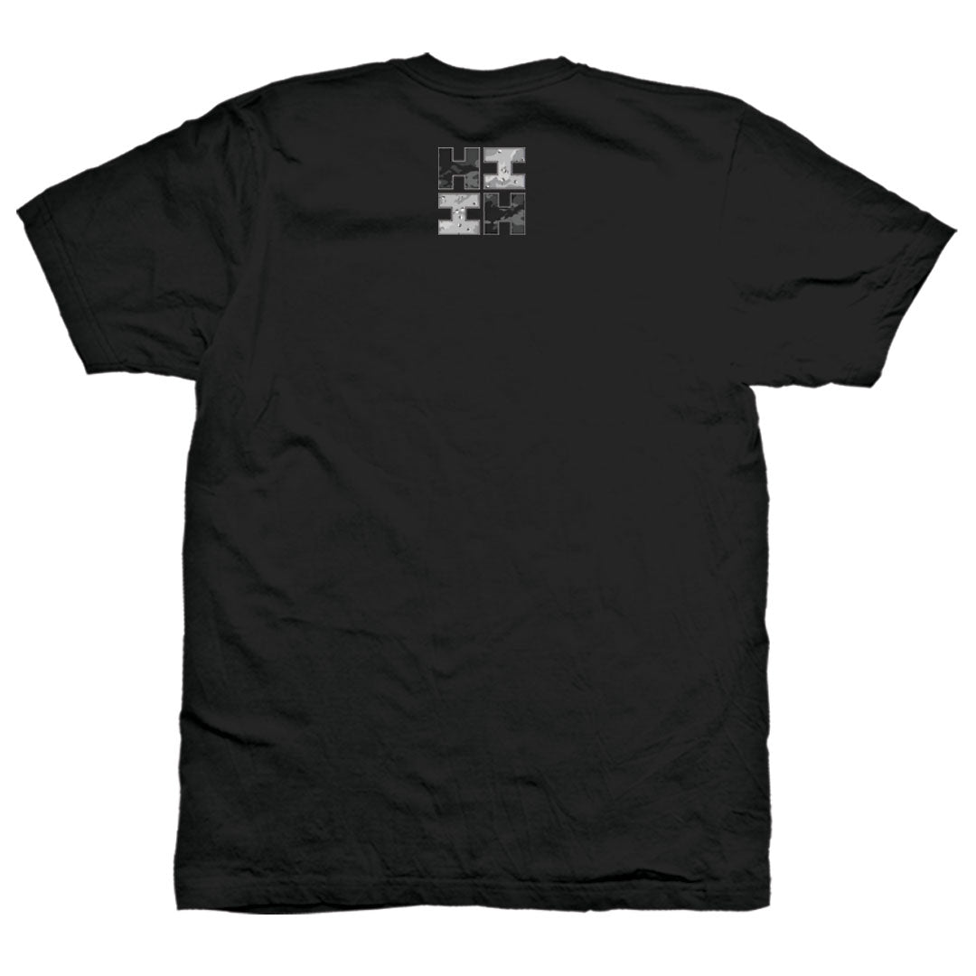 Pop-Up Mākeke - Hawaii's Finest - Black & White Camo Flag Short Sleeve T-Shirt - Back View