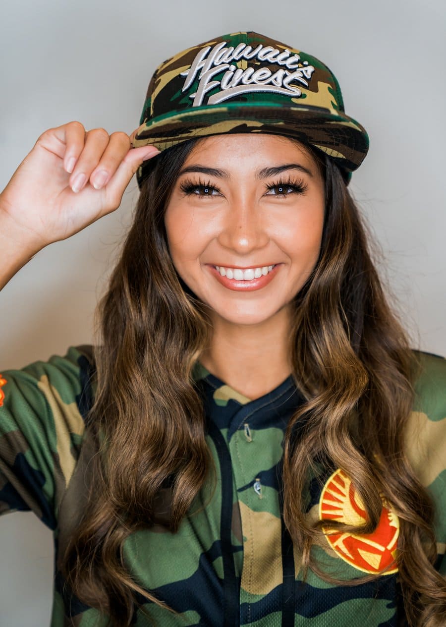 Pop-Up Mākeke - Hawaii's Finest - Camo Script Snapback Hat - Front View